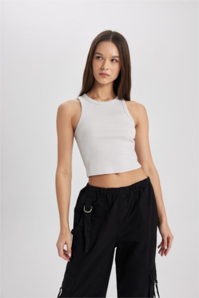 Fitted Halter Neck Ribbed Camisole Crop Top
