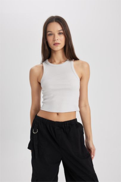 Fitted Halter Neck Ribbed Camisole Crop Top