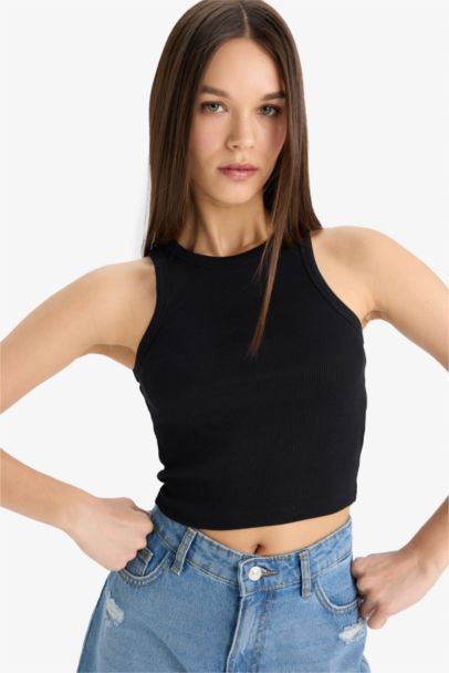 Débardeur ajusté côtelé à col halter pour femme