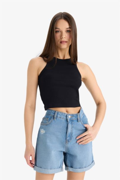 Débardeur ajusté côtelé à col halter pour femme