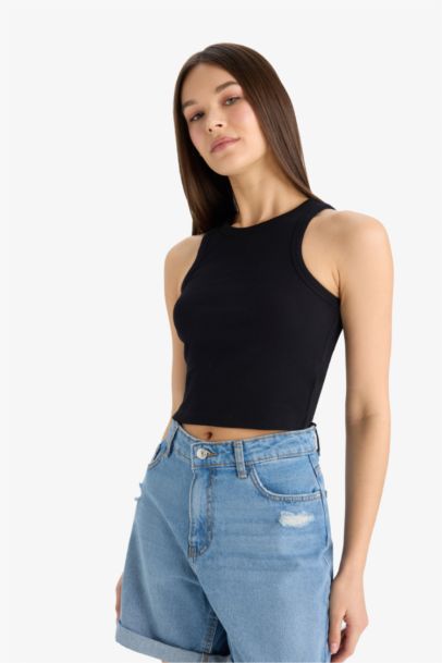 Débardeur ajusté côtelé à col halter pour femme