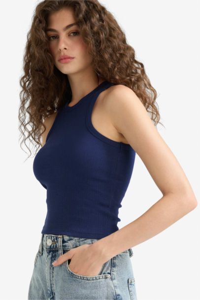 Débardeur côtelé ajusté à col halter