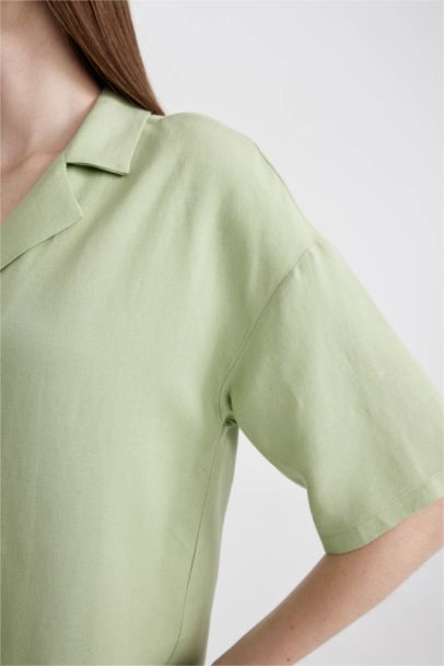 Oversize Fit Pyjamas Collar Linen Blended Short Sleeve Shirt