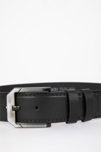 Man Faux Leather Wide Denim Belt
