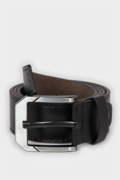Man Rectangle Clasp Faux Leather Denim Belt