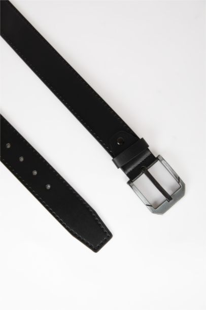 Man Rectangle Clasp Faux Leather Denim Belt