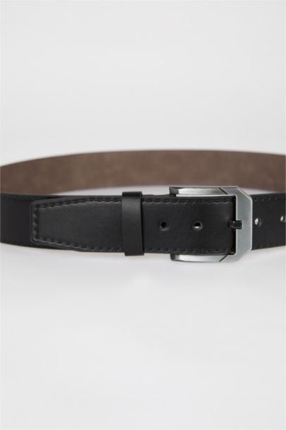Man Rectangle Clasp Faux Leather Denim Belt
