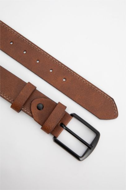 Erkek Dikdörtgen Tokalı Suni Deri Jean Kemeri