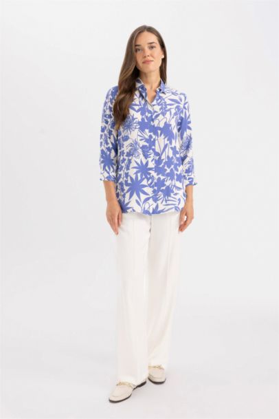 قميص ردن طويل منقوش قصة فضفاضة