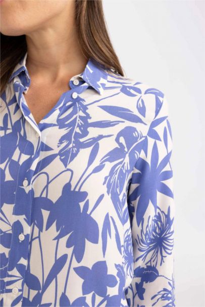 قميص ردن طويل منقوش قصة فضفاضة