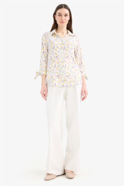 Рубашка с длинными рукавами и воротником, свободная посадка