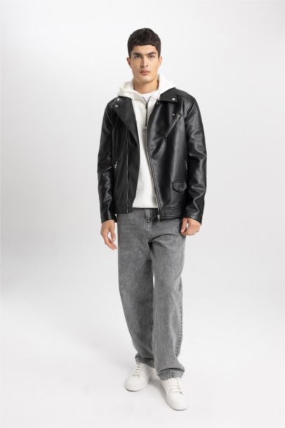 Куртка из искусственной кожи приталенного кроя для мужчин