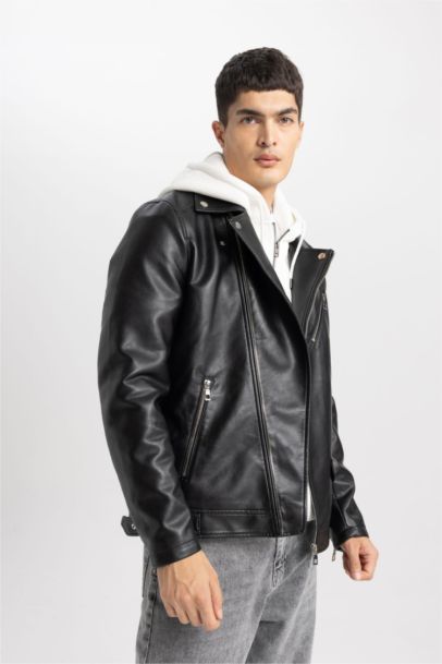 Куртка из искусственной кожи приталенного кроя для мужчин