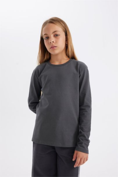 Girl Crew Neck Long Sleeve School T-Shirt