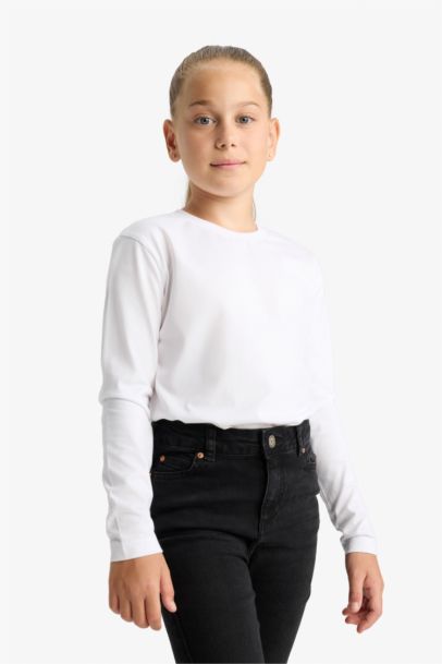 T-shirt basique à manches longues à col rond pour fille