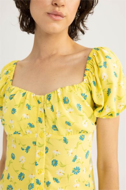 Heart Collar Printed Short Sleeve Jumpsuit