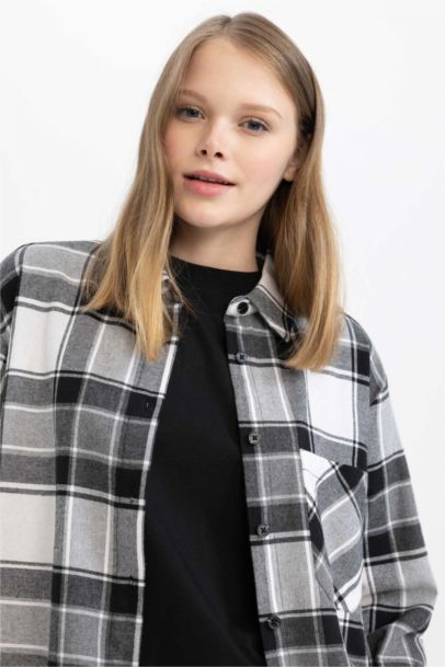 Coool Oversize Fit Checkered Long Sleeve Flannel Shirt