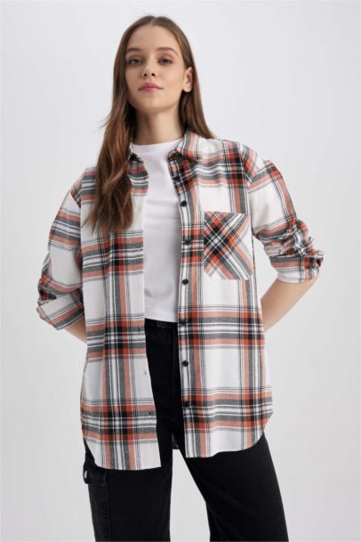 Coool Oversize Fit Checkered Long Sleeve Flannel Shirt