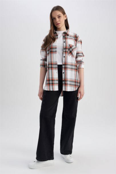 Coool Oversize Fit Checkered Long Sleeve Flannel Shirt