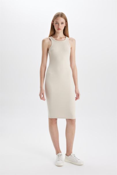 Robe Midi moulante en coton basique à col licou