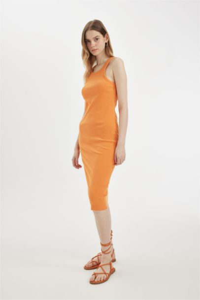 Bodycon Halter Neck Ribbed Camisole Sleeveless Midi Dress