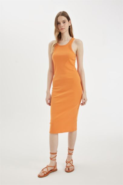 Bodycon Halter Neck Ribbed Camisole Sleeveless Midi Dress