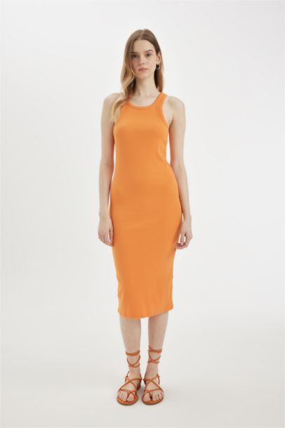 Bodycon Halter Neck Ribbed Camisole Sleeveless Midi Dress