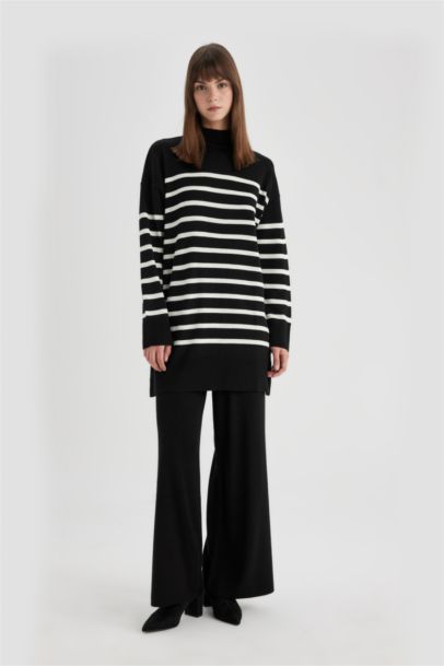 Relax Fit Striped Turtleneck Pullover Tunic