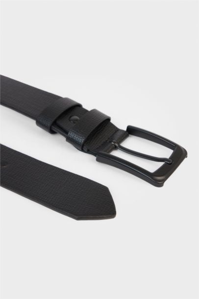 Man Rectangle Clasp Faux Leather Denim Belt