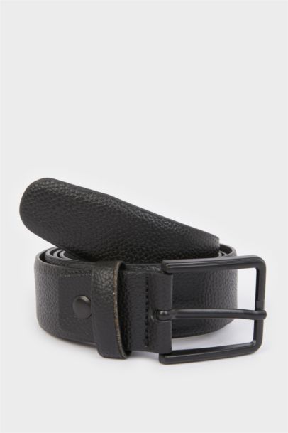 Man Rectangle Clasp Faux Leather Denim Belt