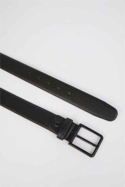 Man Rectangle Clasp Faux Leather Denim Belt