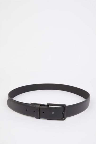Man Rectangle Clasp Faux Leather Denim Belt