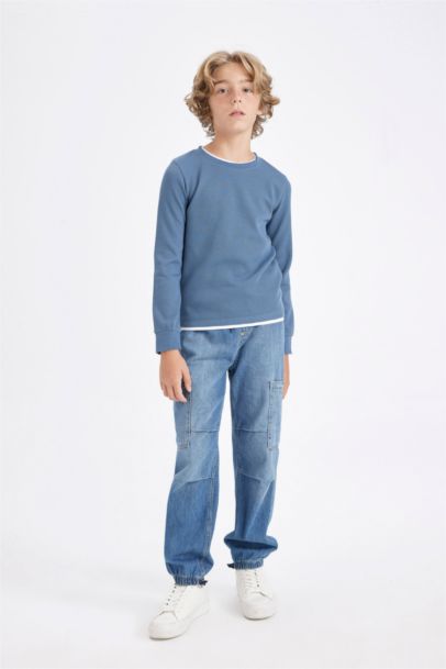 Boy Crew Neck Waffle Long Sleeve T-Shirt