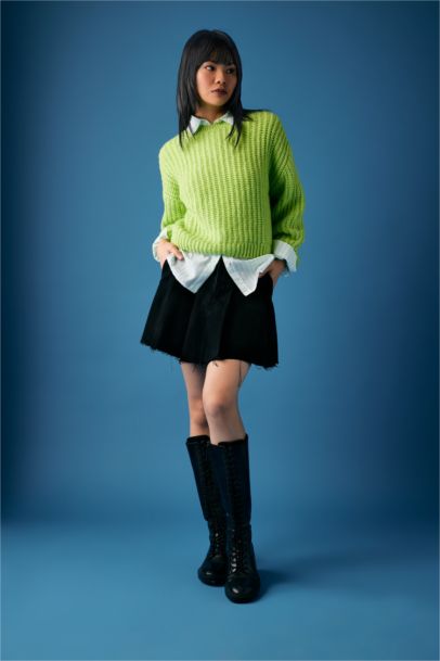 Oversize Geniş Kalıp Bisiklet Yaka Triko Kazak