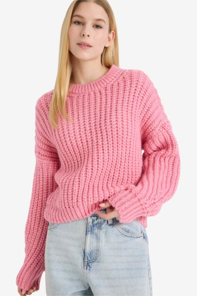 Oversize Fit Crew Neck Basic Dress Pullover