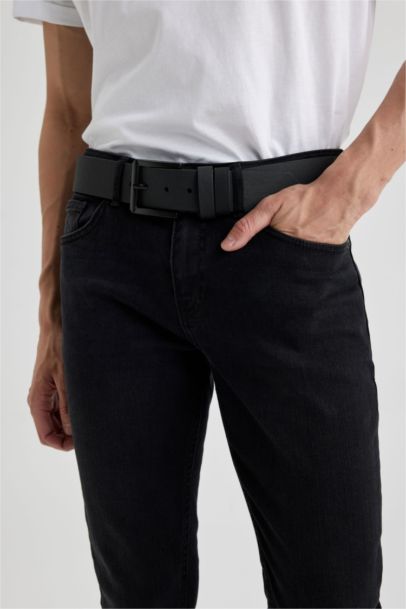 Man Faux Leather Wide Denim Belt