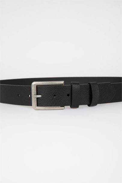 Men Faux Leather Rectangle Buckle Denim Belt