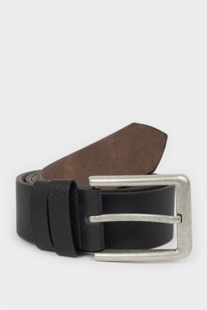 Man Square Clasp Faux Leather Belt