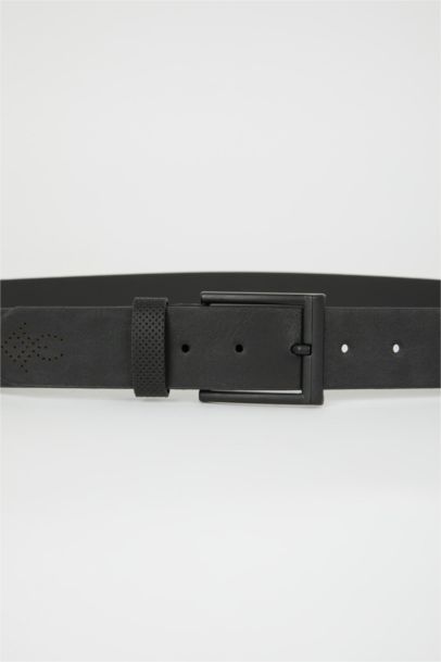 Men Faux Leather Rectangle Buckle Single Belt