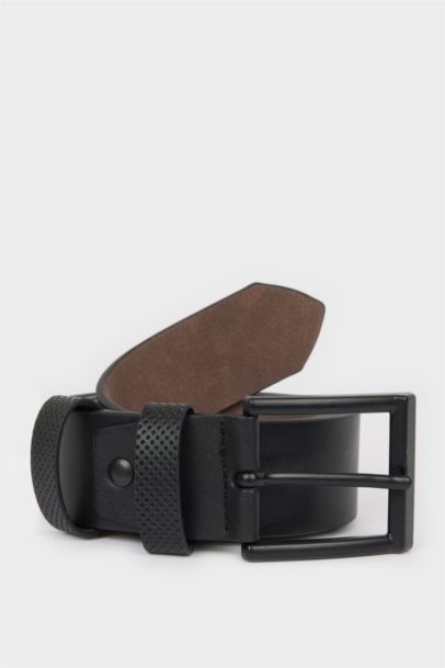Man Rectangle Clasp Faux Leather Denim Belt