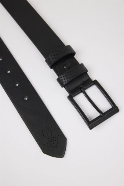 Man Rectangle Clasp Faux Leather Denim Belt