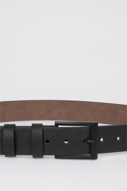 Man Rectangle Clasp Faux Leather Denim Belt