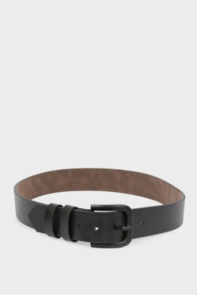 Man Rectangle Clasp Faux Leather Belt