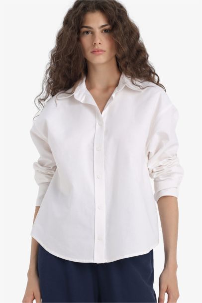Oversize Fit Shirt Collar Oxford Long Sleeve Shirt