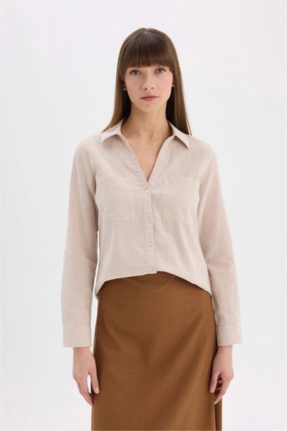 Regular Fit Shirt Collar Linen Blend Shirt