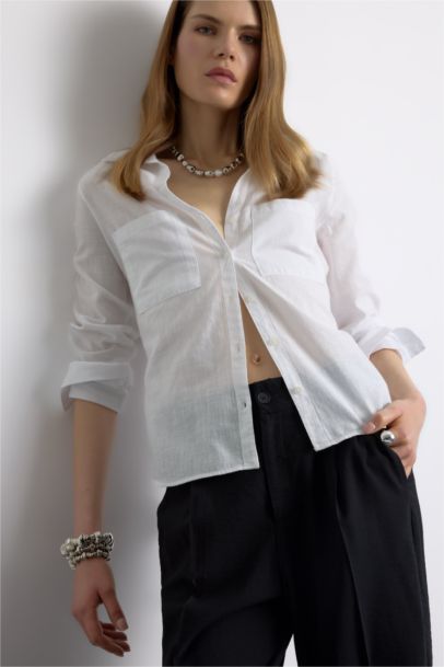 Regular Fit Shirt Collar Linen Blend Shirt