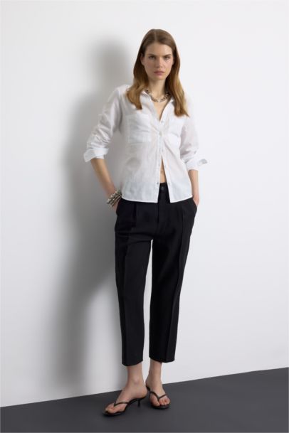 Regular Fit Shirt Collar Linen Blend Shirt