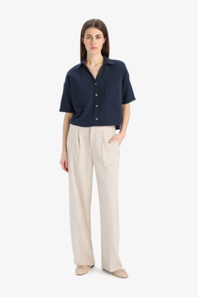 Boxy Fit Basic Düz Kısa Kollu Gömlek