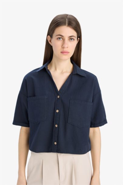 Boxy Fit Basic Düz Kısa Kollu Gömlek