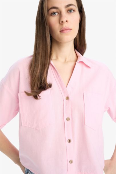 Boxy Fit Basic Düz Kısa Kollu Gömlek